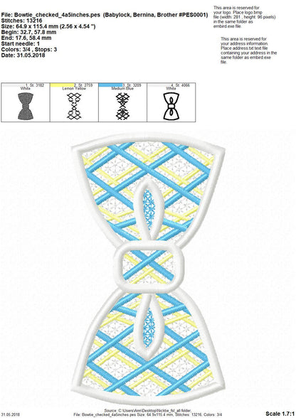 Checked Lace little boy Bow Tie FSL Freestanding machine embroidery