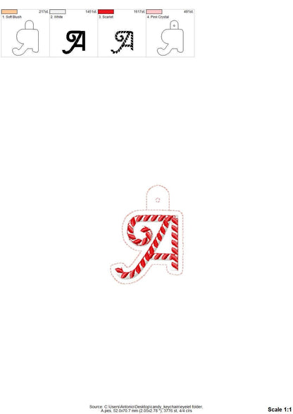 Christmas Candy Cane Monogram Keychain