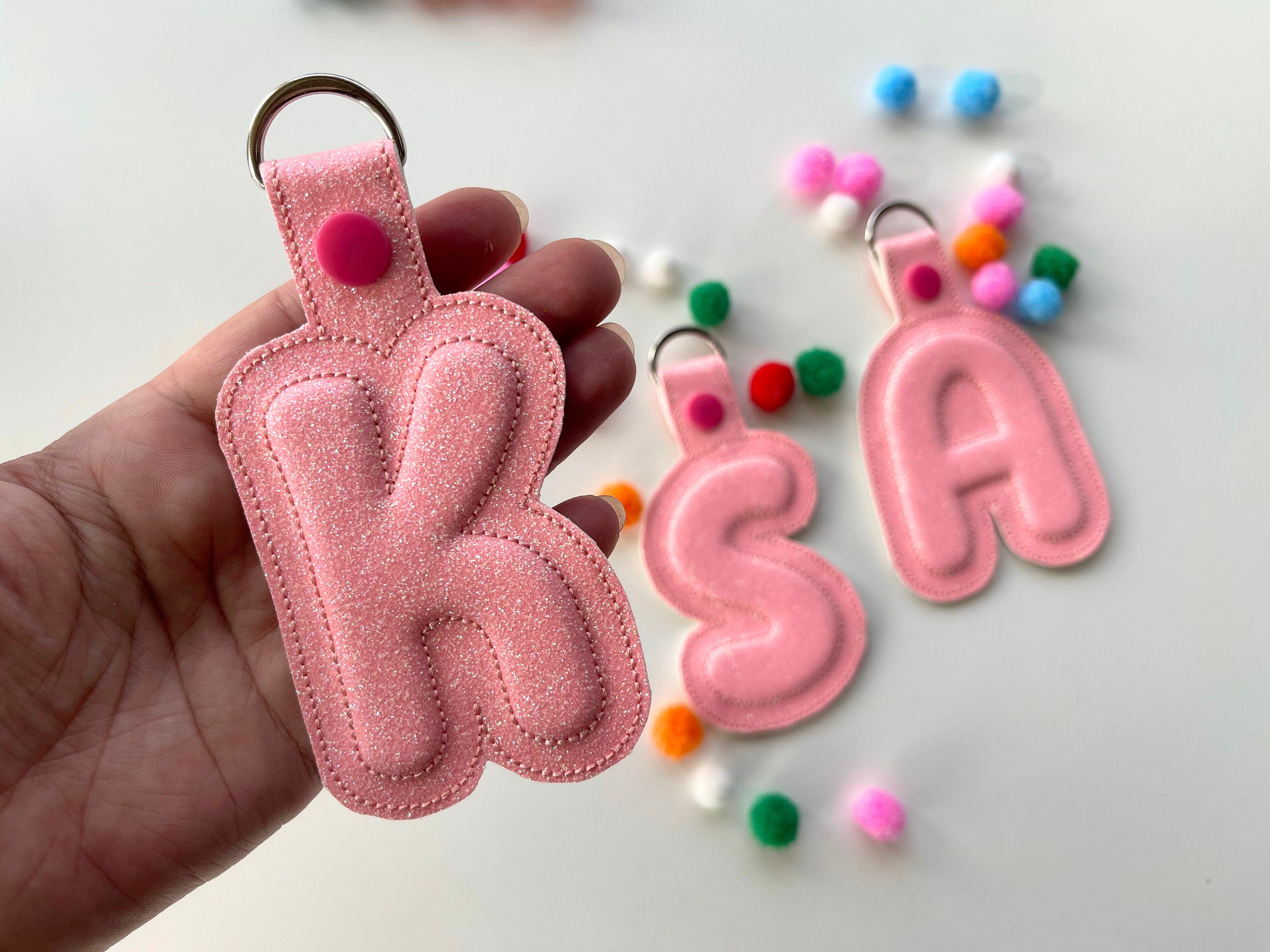 Puffy foam key fob snap tab Rounded monogram alphabet letters A-Z ...