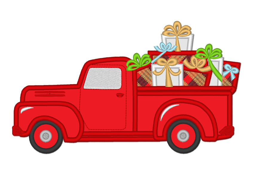 Station wagon with Christmas gifts in gingham plaid wrap Truck with