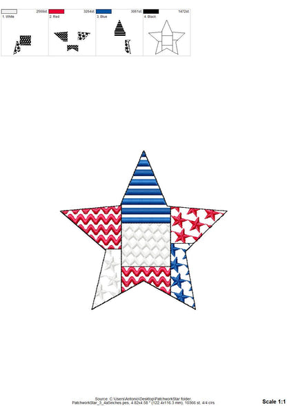 Patchwork Patriotic Star Outline