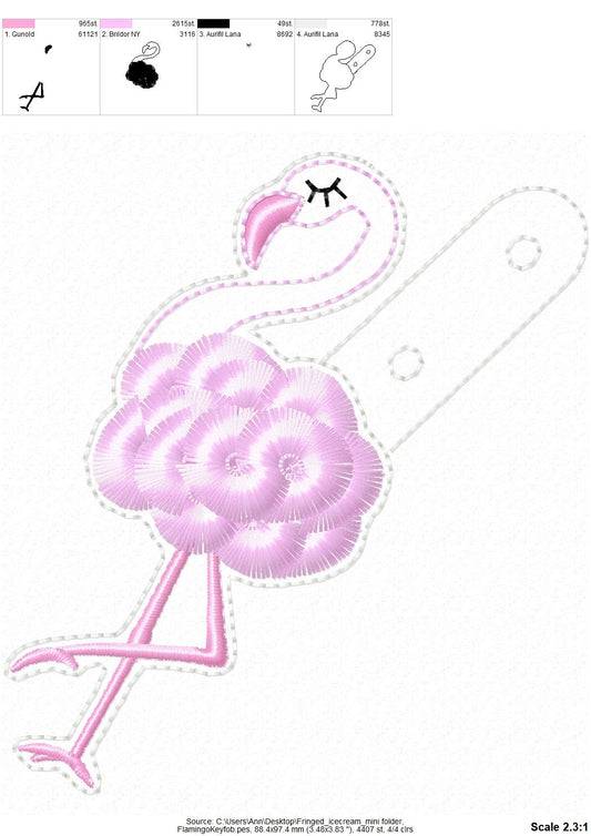Fringed Fluffy Flamingo Keychain
