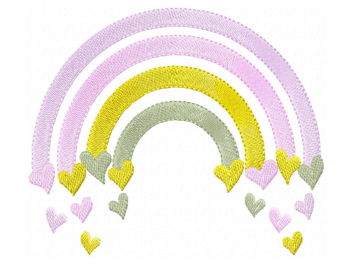 Mini Fill Stitch Rainbow Falling Hearts