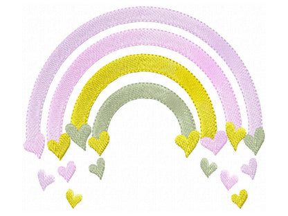 Mini Fill Stitch Rainbow Falling Hearts