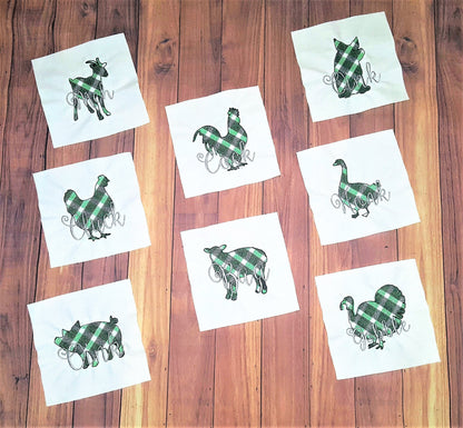 Gingham Plaid Patterend Farm Animals Set