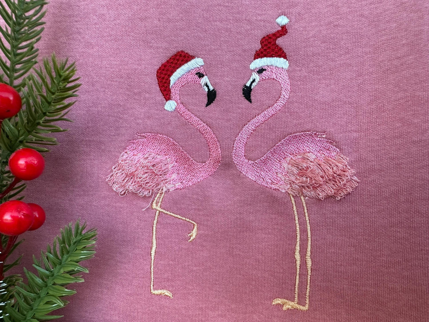 Fringed Christmas Flamingo 2 in a row