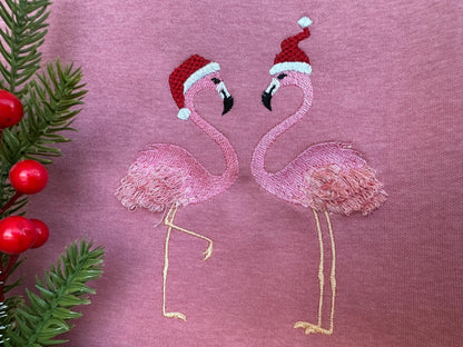 Fringed Christmas Flamingo 2 in a row
