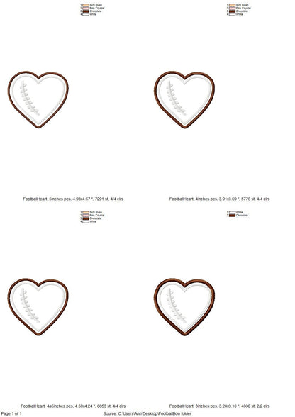 Football Stitch Bow and Heart Applique