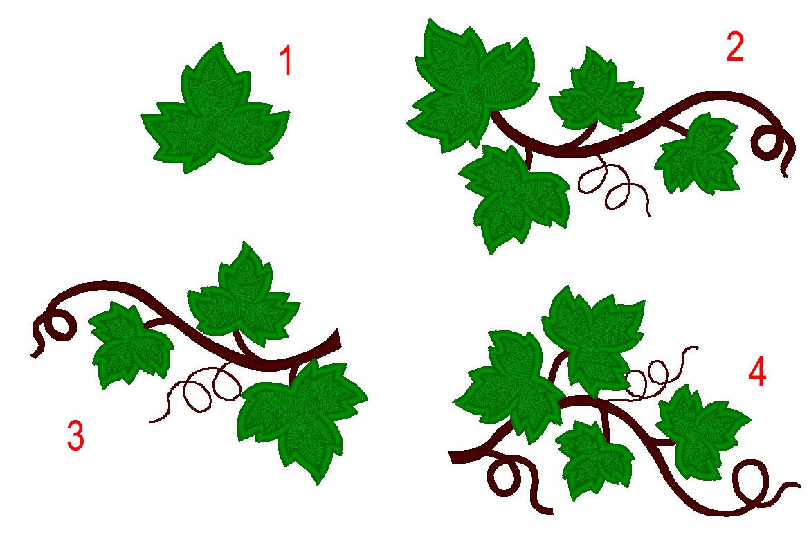 Grape Ivy Leaf Branch Set Applique and Fill