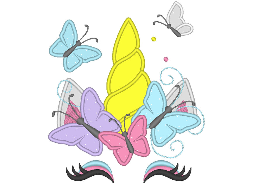 Unicorn with Butterfly Crown Applique