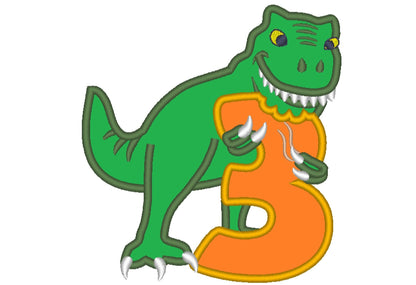 T-Rex Birthday Number Three Applique