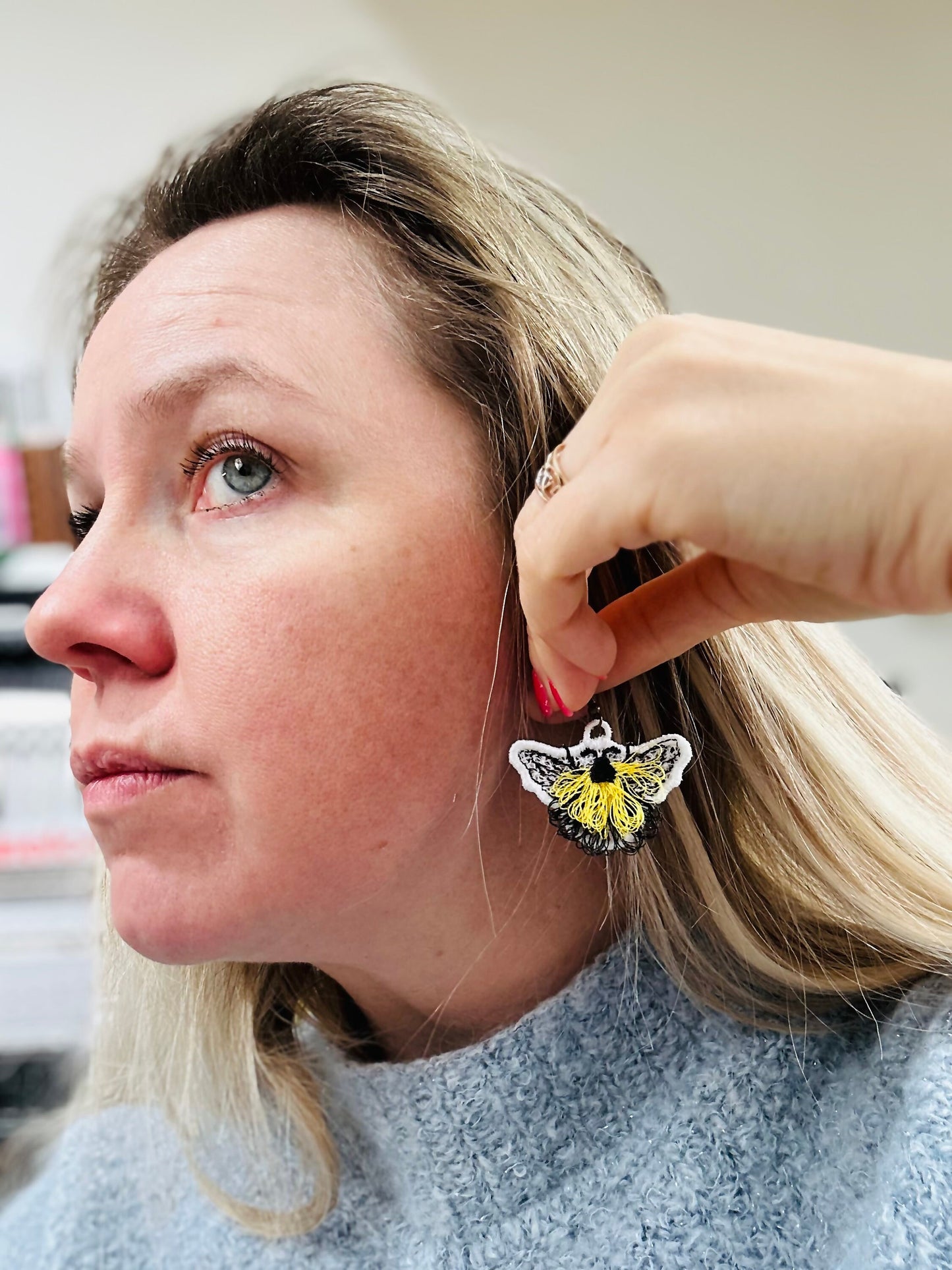 Fringed Bee Honeybee Earrings Charm