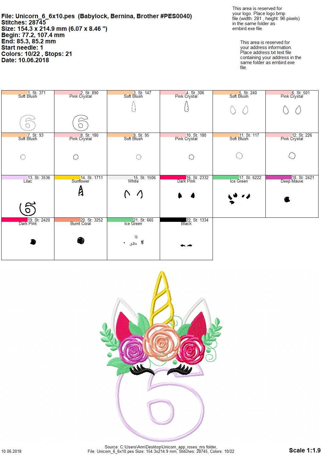 Floral Unicorn Birthday Numbers Applique