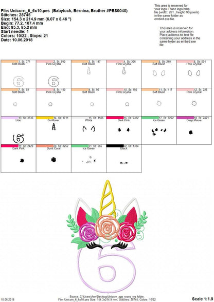 Floral Unicorn Birthday Numbers Applique