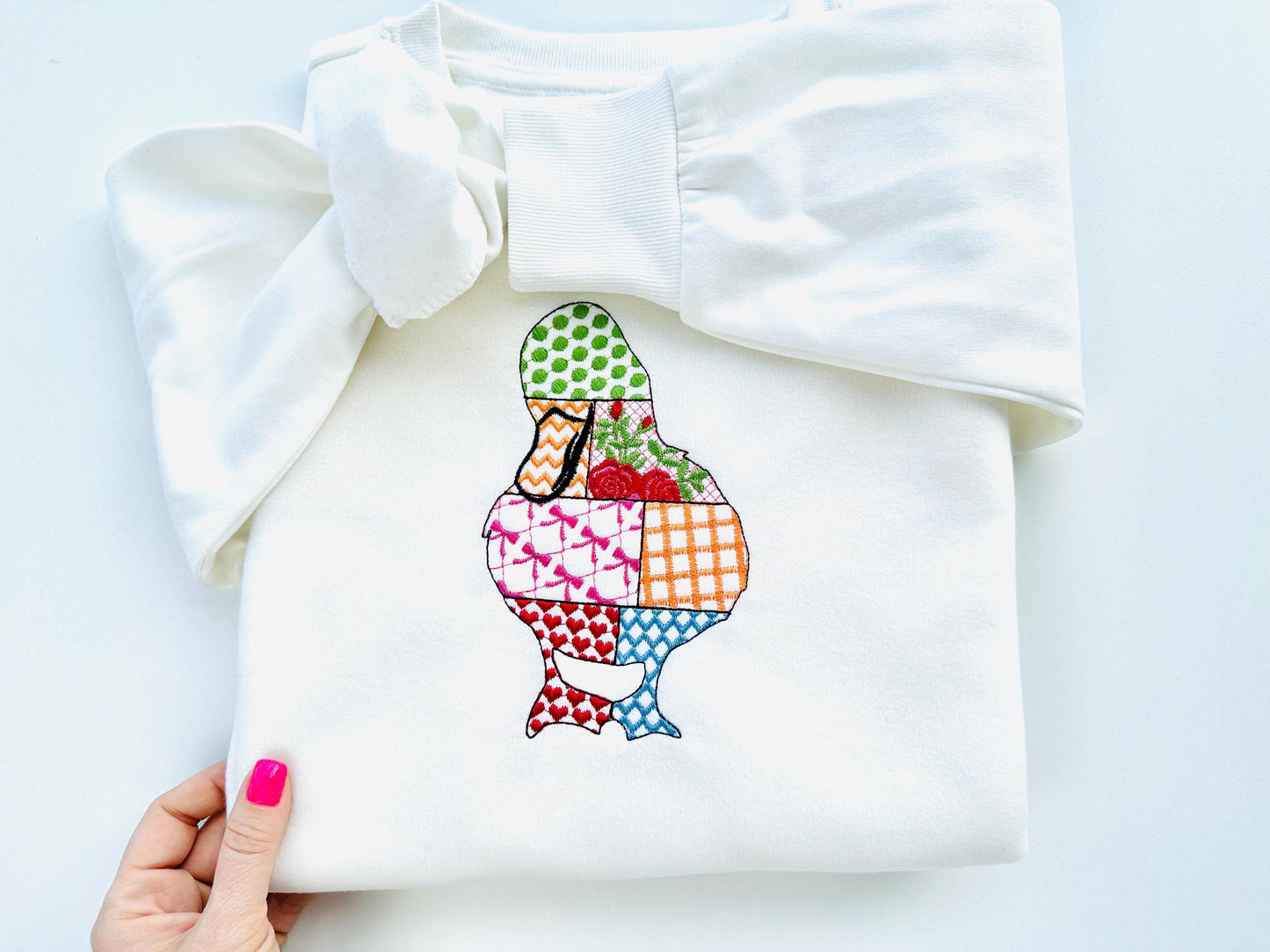 Patchwork Duck Bird patterned farm bird Duck outline machine embroidery