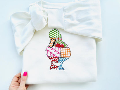 Patchwork Duck Bird patterned farm bird Duck outline machine embroidery