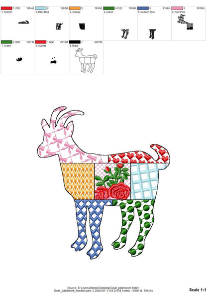 Patchwork Goat Farm animal patterned Goat silhouette outline machine