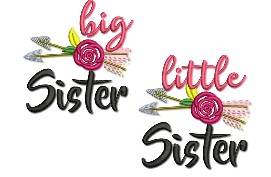 Little sister Big sister, sisters, shabby chic flowers, roses, arrows
