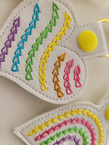 Chain Stitch Heart Rainbow Circle Keychain
