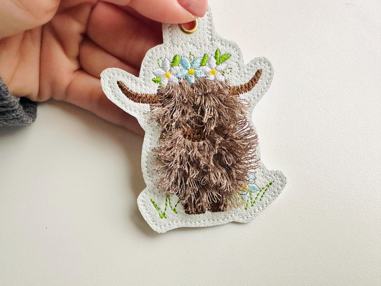 Floral Highland Cow Bull Keychain