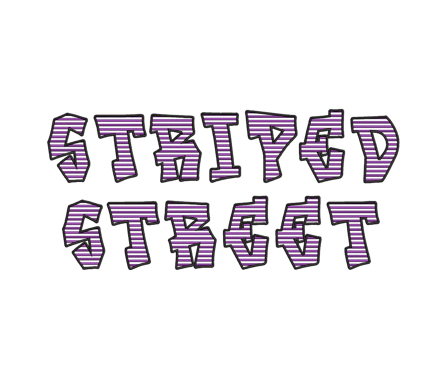 Striped Street Font satin stitch alphabet monogram letters Graffiti