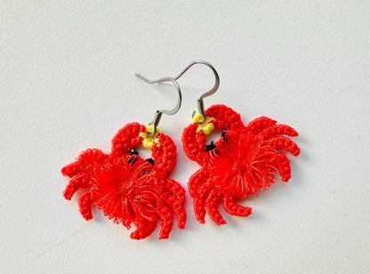 Fringed Crab cute fluffy tiny earrings or charm in the hoop FSL