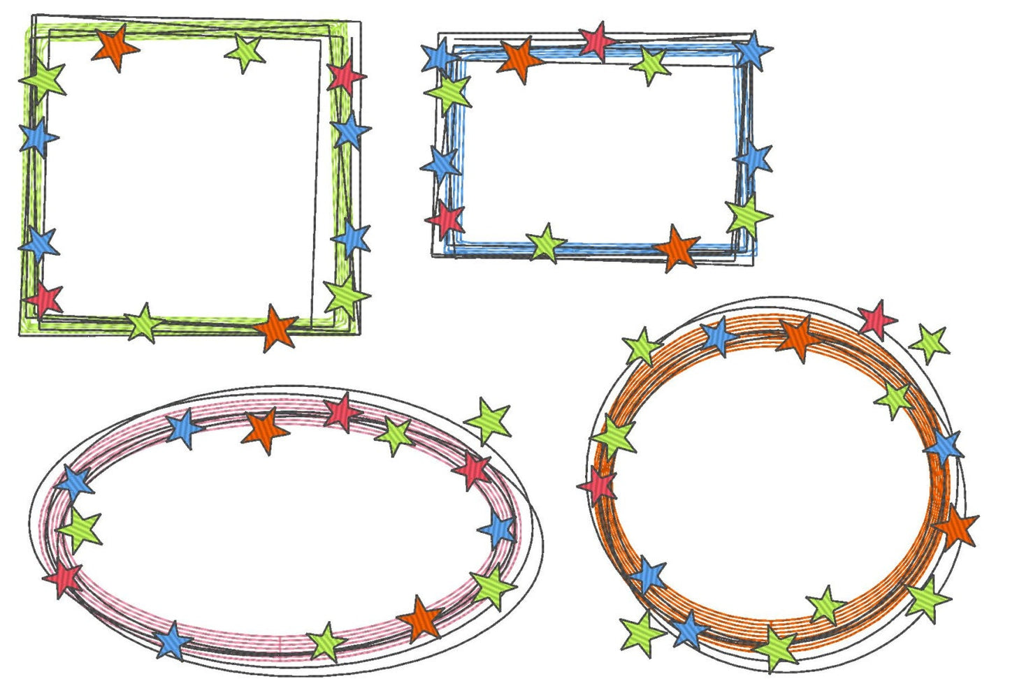 Star and Heart Raggedy Edge Monogram Frame Set Applique