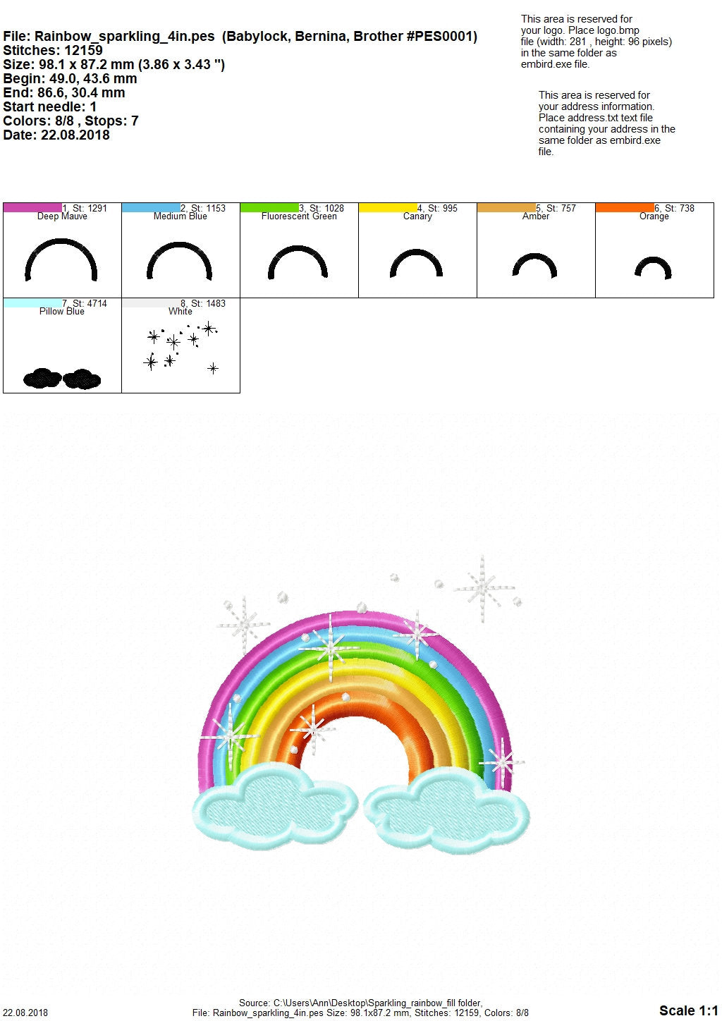 Sparkling Rainbow machine embroider designs, 4x4 and 5x7