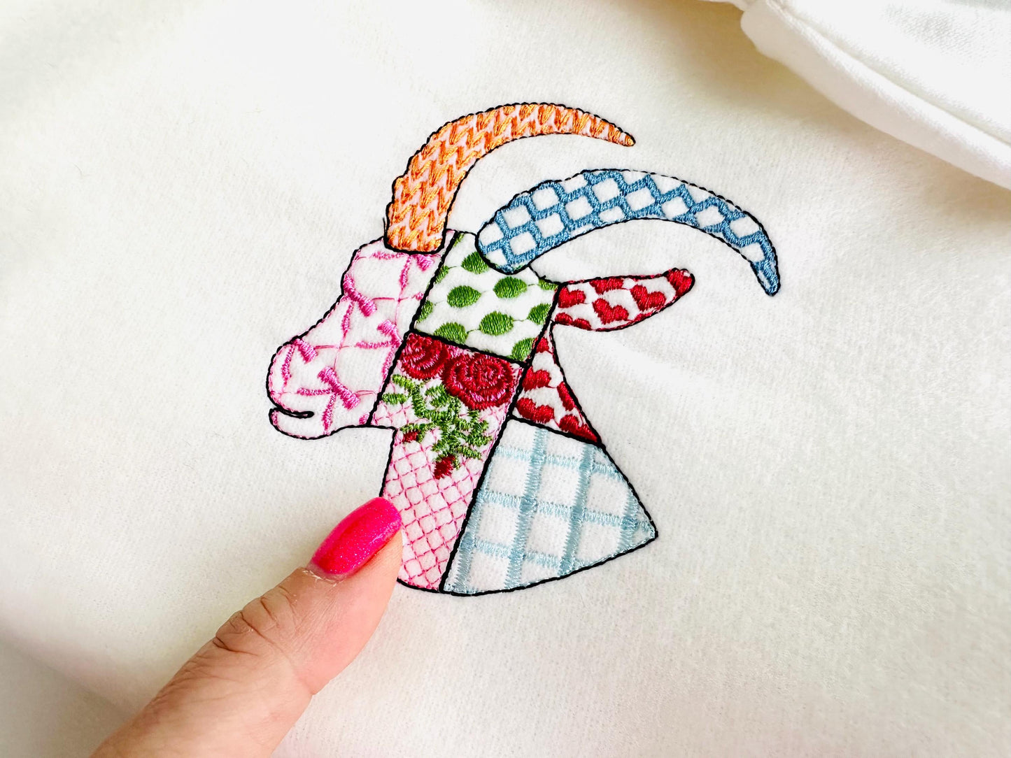 Patchwork Goat face Farm animal patterned Goat head silhouette outline