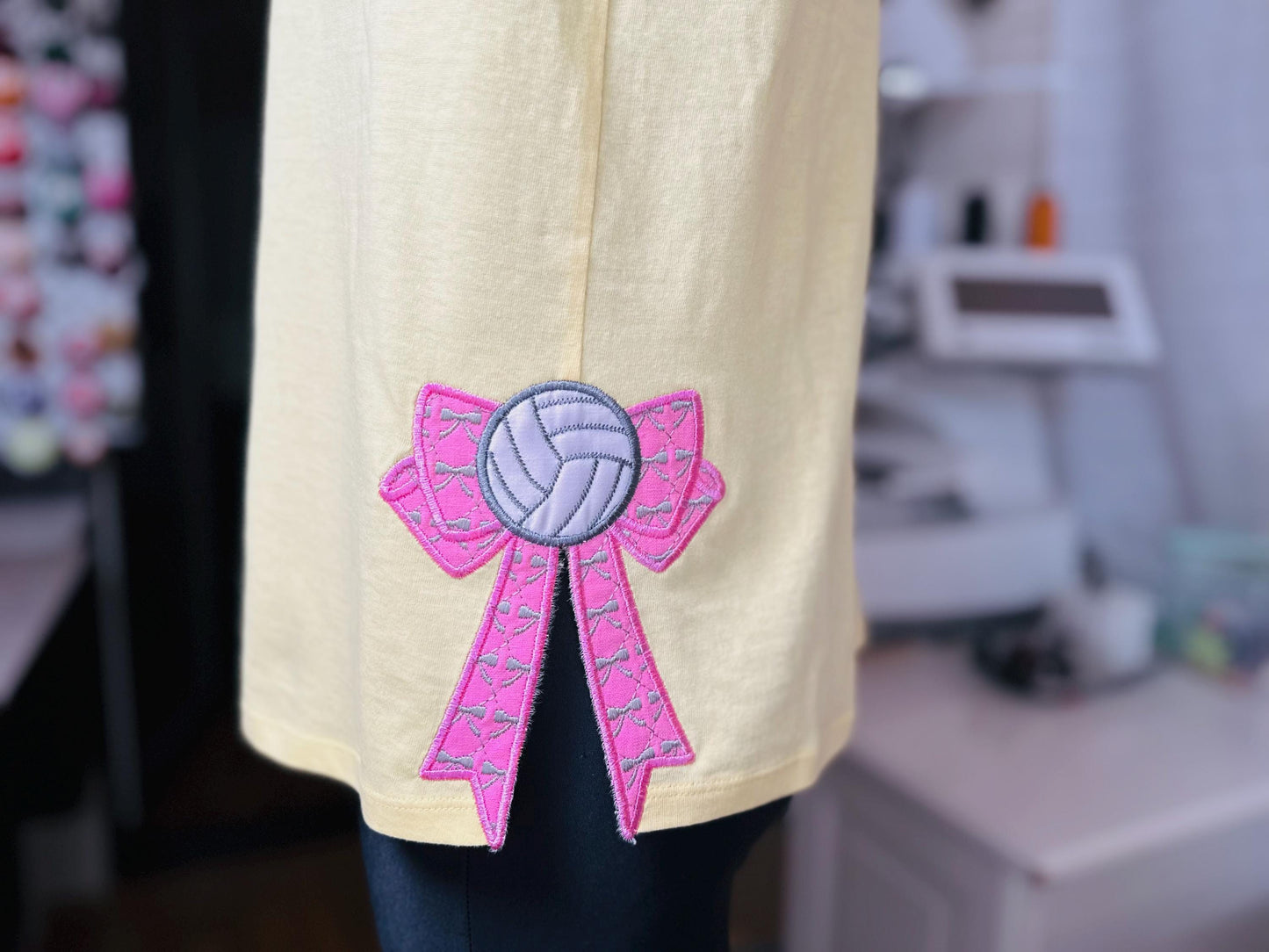 Volleyball Ball Split Side Seam Bow Applique