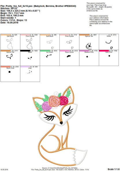 Pretty Eyes Floral Fox Applique
