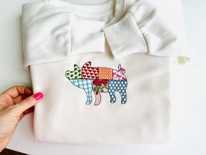 Patchwork Pig Piggy Piggie Farm animal patterned Pig silhouette outline