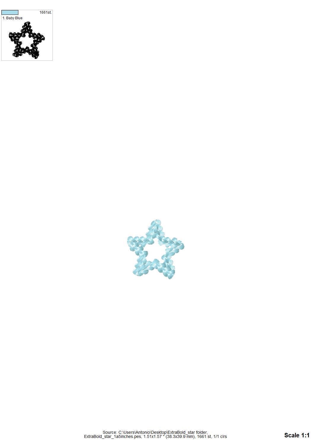 Extra bold chain stitch Star Machine Embroidery Designs mini sizes 1.5