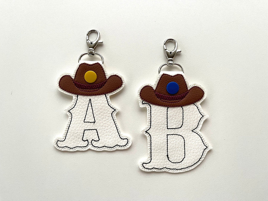 Key fob snap tab Cowboy Monogram alphabet initial letters A-Z in the