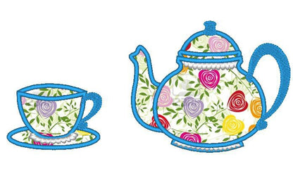 Teacup And Teapot Applique Set of 2