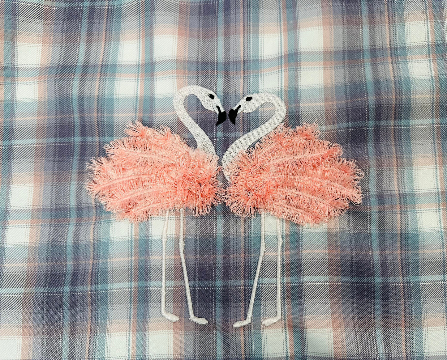 Fringed Feather Two Flamingos