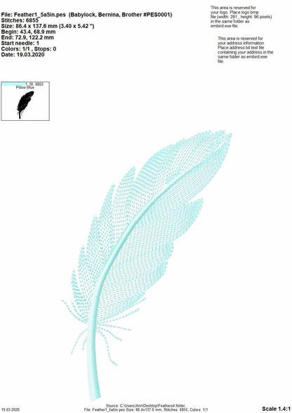 Light Stitch Feather Set of 4 – Feather embroidery pattern by Artapli