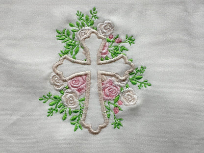 Floral Rose Cross Outline Applique