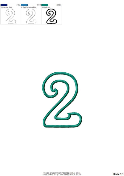 Girly with wide satin stitch Birthday Numbers Applique kids outfit