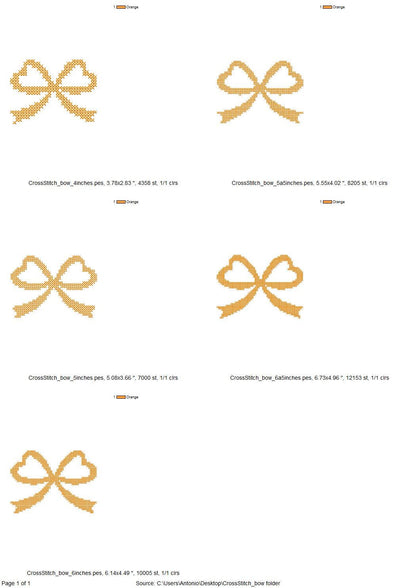 Cross stitch Bow Heart shape ties machine embroidery designs assorted