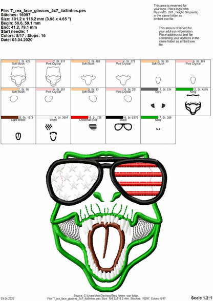 T-rex Dinosaur Face aviator glasses 4th of July patriotic machine