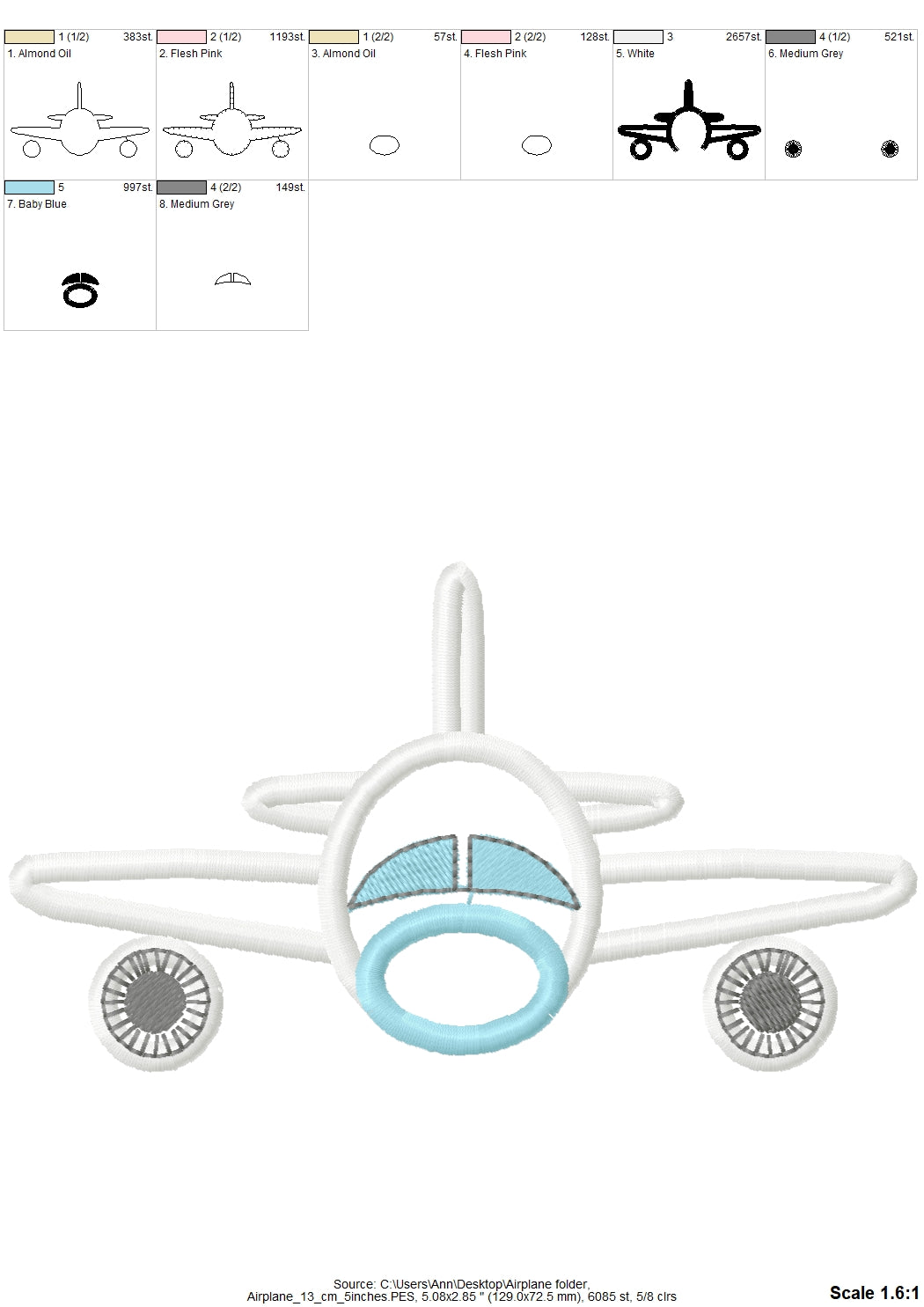 Airplane Applique and Fill Stitch