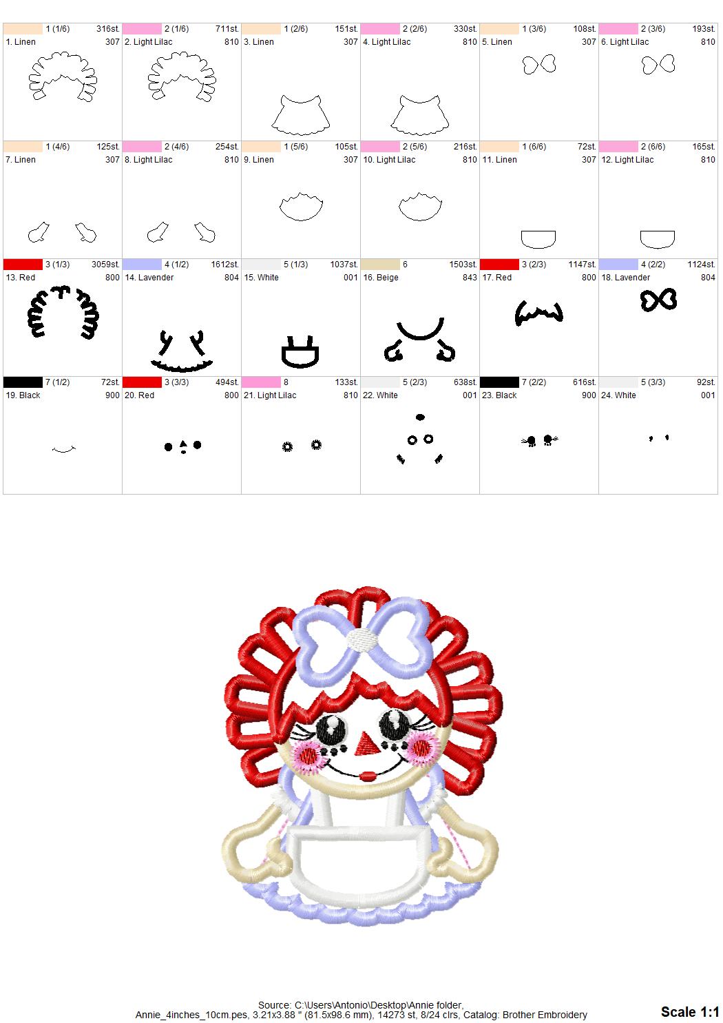 Raggedy Ann – Sizes 6" 7" 8" 4" 5" 10" Digital Embroidery File | Artapli