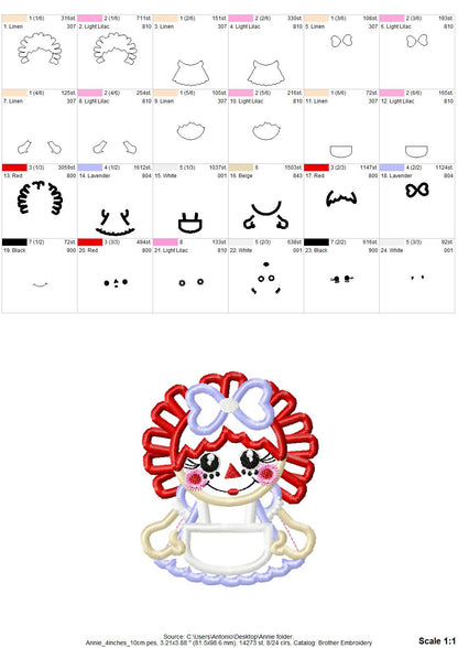 Raggedy Ann – Sizes 6" 7" 8" 4" 5" 10" Digital Embroidery File | Artapli