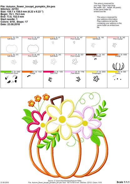 Floral Pumpkin Applique – Appliqué machine embroidery design by Artapli