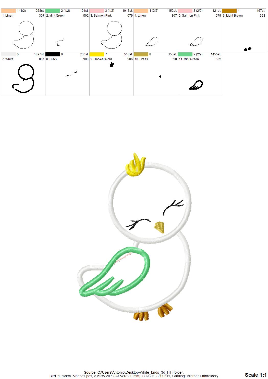 Bird Applique Set of 2 – Sizes 2.5" 3" 4" 5" 5.5" 6" Digital Embroidery File | Artapli
