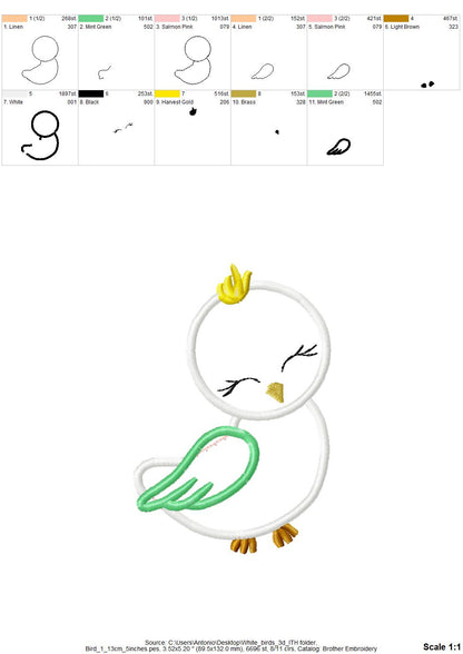 Bird Applique Set of 2 – Sizes 2.5" 3" 4" 5" 5.5" 6" Digital Embroidery File | Artapli