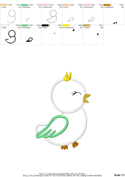 Bird Applique Set of 2 – Instant Download | Artapli