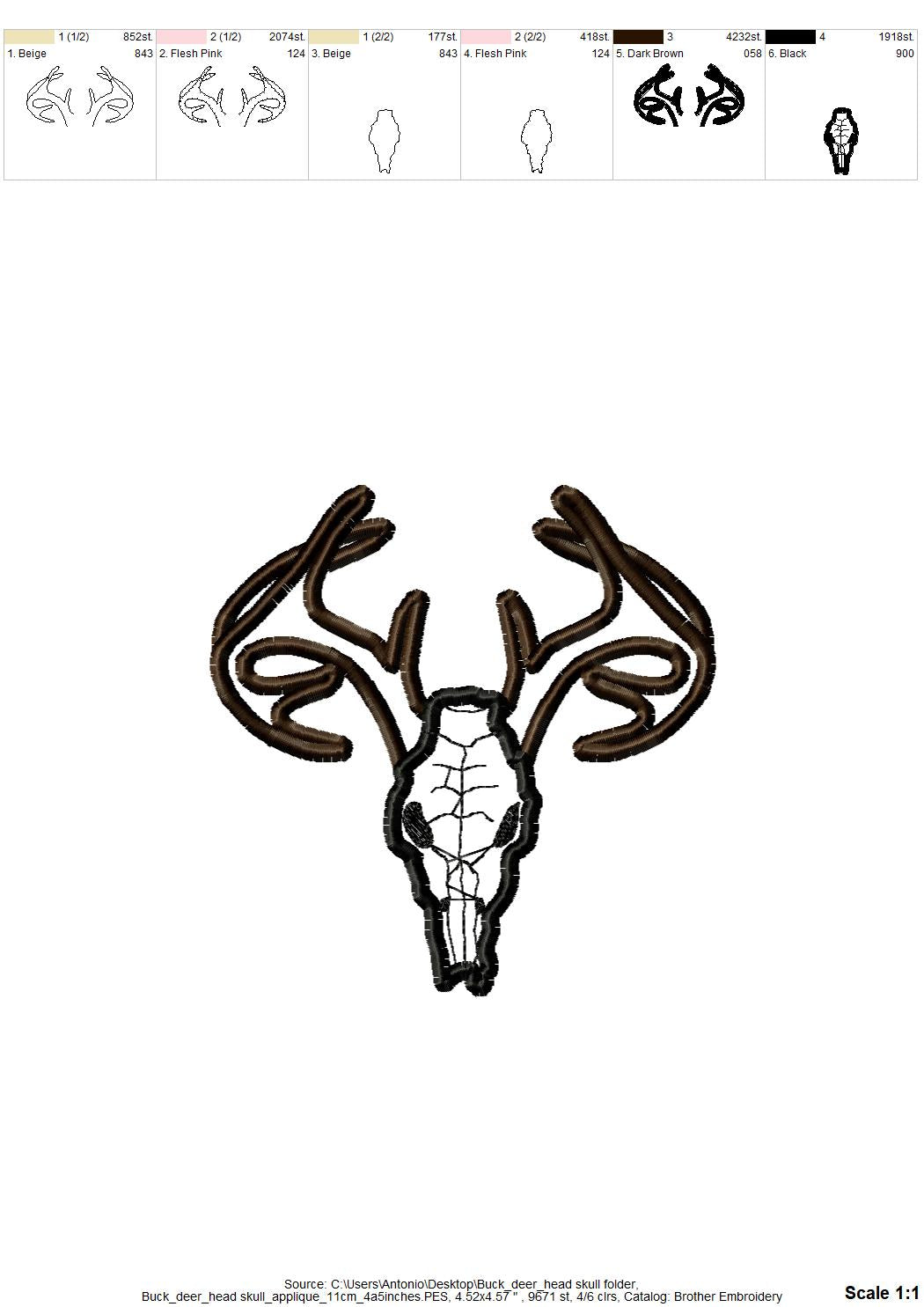 Buck Deer Skull Applique