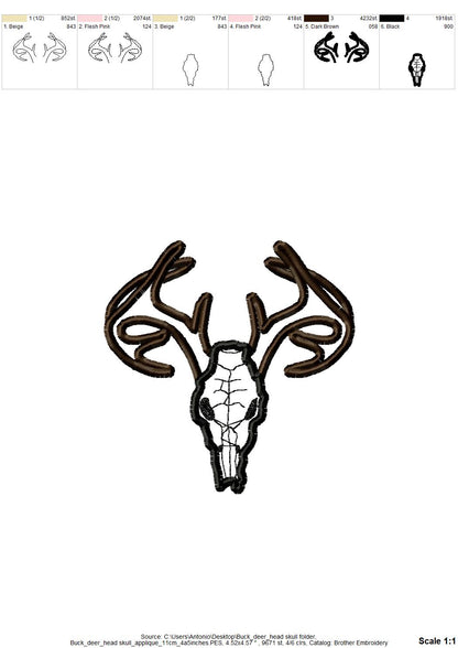 Buck Deer Skull Applique